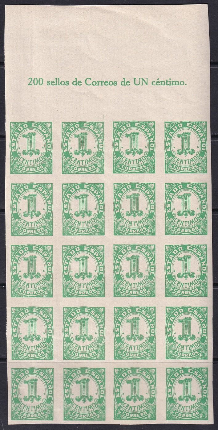 Spain 1940 Sc 662 top margin block of 20 MNH**