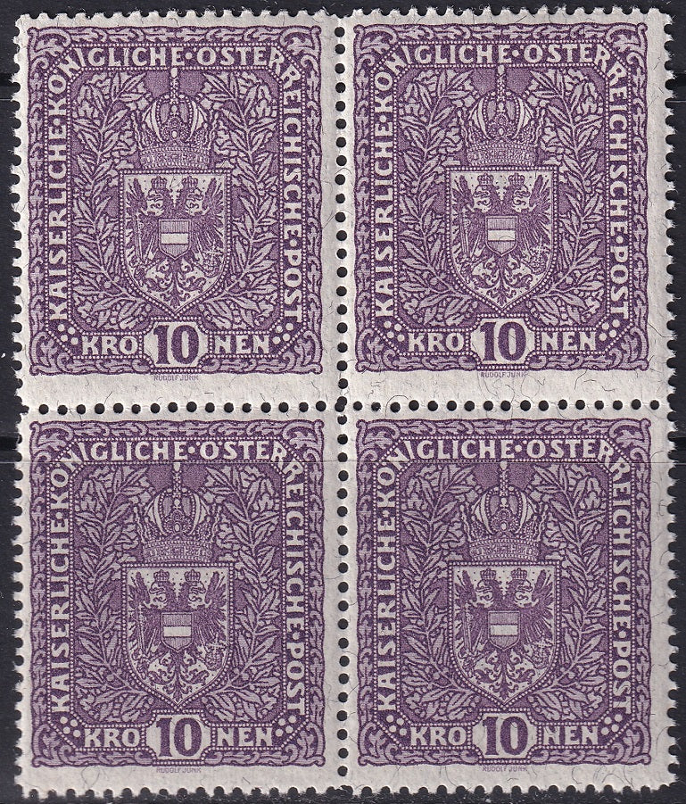 Austria 1919 Sc 175a block MNH** granite paper type I