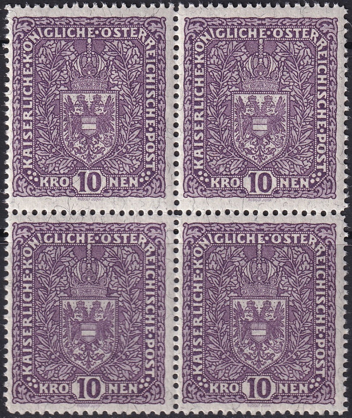 Austria 1919 Sc 175a block MNH** granite paper type I