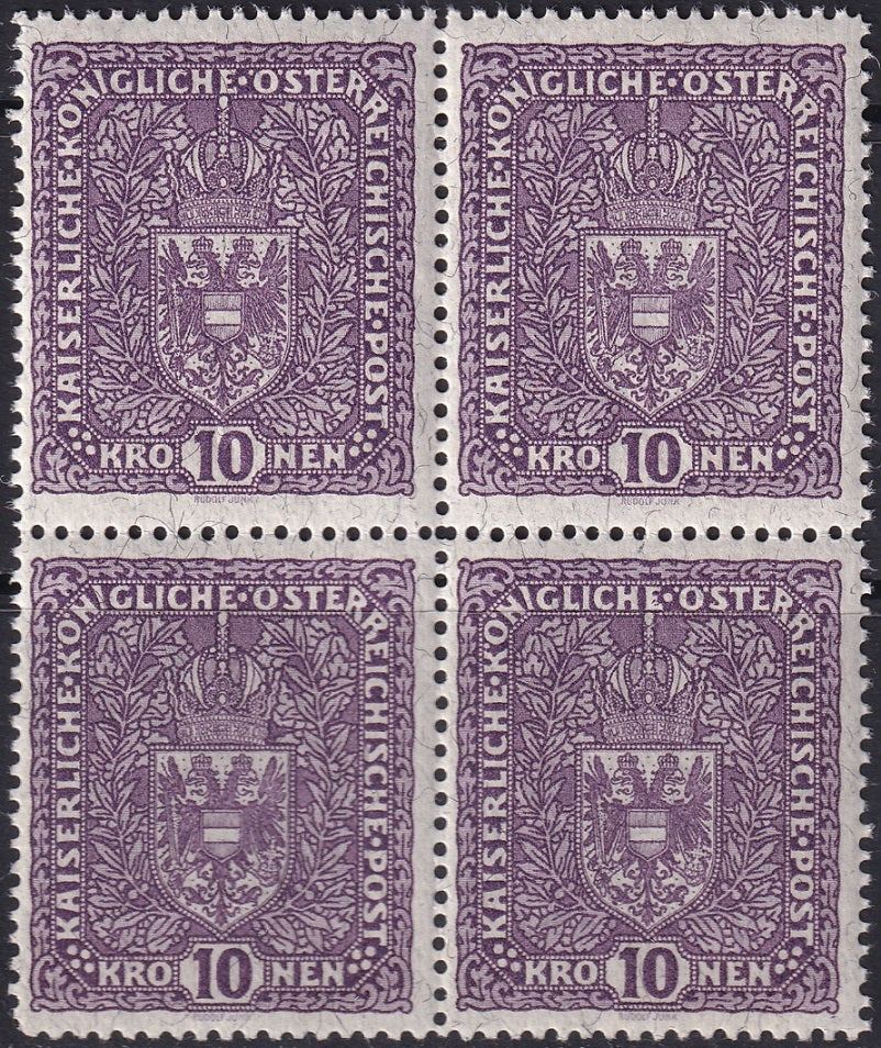 Austria 1919 Sc 175a block MNH** granite paper type I