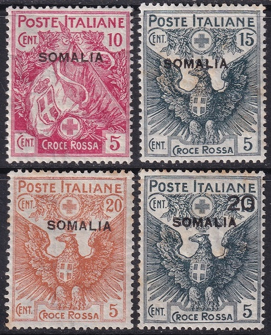 Somalia 1916 Sc B1-4 set MH* multiple toning spots some crazed gum