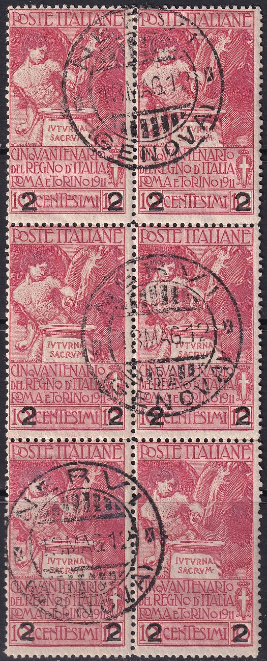 Italy 1913 Sc 127 block of 6 used Nervi (Genova) cancels