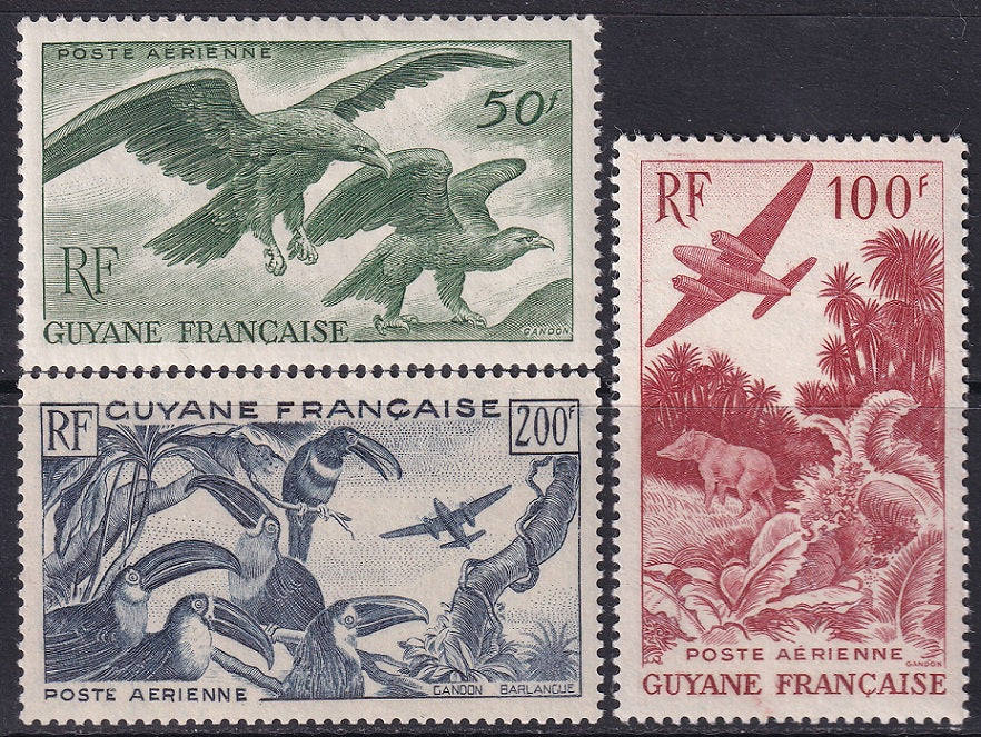 French Guiana 1947 Sc C18-20 air post set MH*