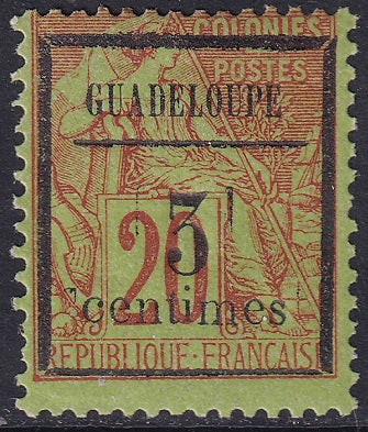 Guadeloupe 1884 Sc 3 MLH* "wider centimes" variety