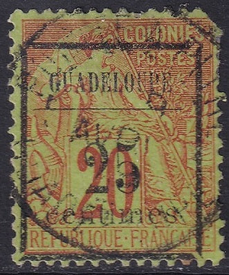 Guadeloupe 1884 Sc 5 var used "widest centimes" variety damaged corner