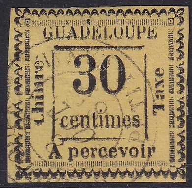 Guadeloupe 1884 Sc J10 postage due used paper adhesion Petit-Canal cancel