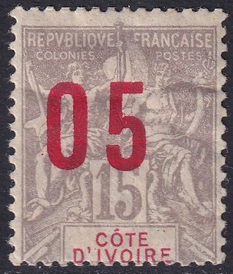 Ivory Coast 1912 Sc 37a MH* wide spacing creasing