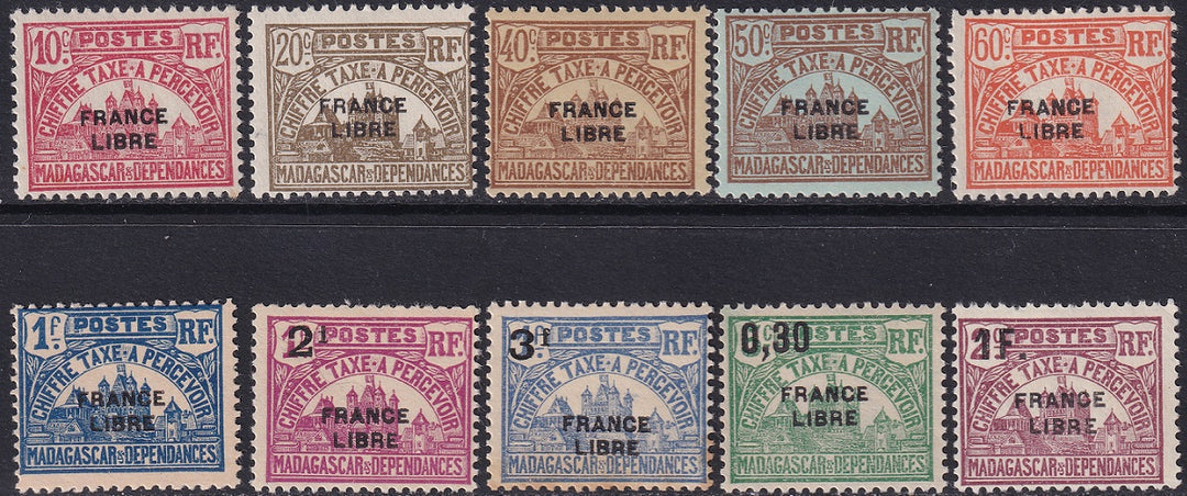 Madagascar 1942 Sc J20-9 postage due partial set MH*