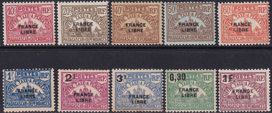 Madagascar 1942 Sc J20-9 postage due partial set MH*