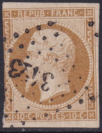 France 1852 Sc 10 used "3123" (Jean-du-Bruel) PC cancel roug left side