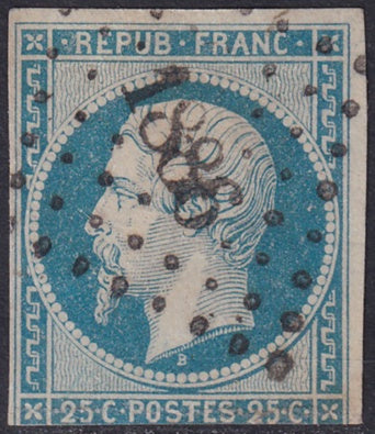 France 1852 Sc 11 used faulty "1886" (Marmoutier) PC cancel reattached bottom