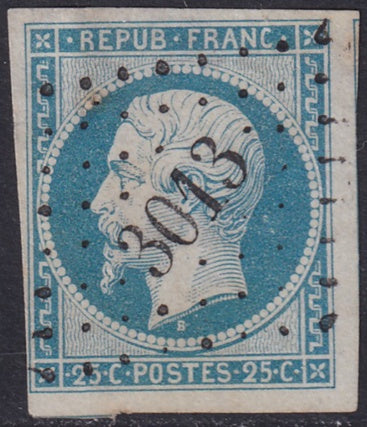 France 1852 Sc 11 used "3013" (St-Brieuc) PC cancel small thin
