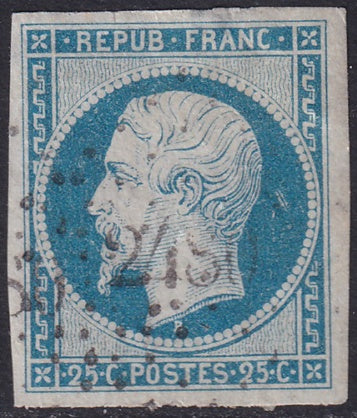 France 1852 Sc 11 used "2480" (Poissy) PC cancel top edge thin