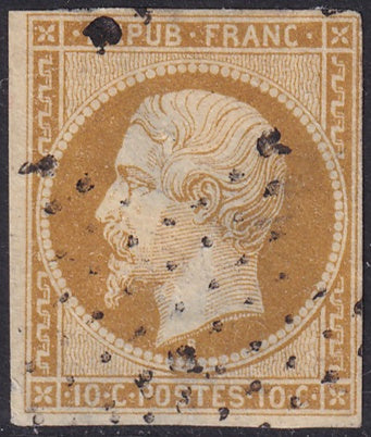 France 1852 Sc 10 used faulty star cancel large thins