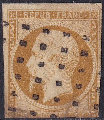 France 1852 Sc 10 used faulty gros points cancel repaired bottom