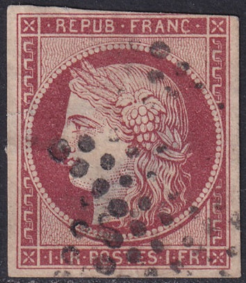 France 1849 Sc 9 used faulty star cancel large thins