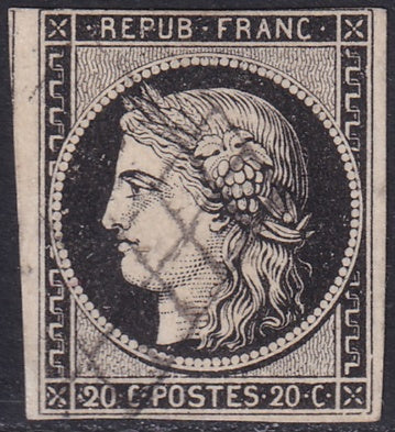 France 1849 Sc 3a used grille cancel