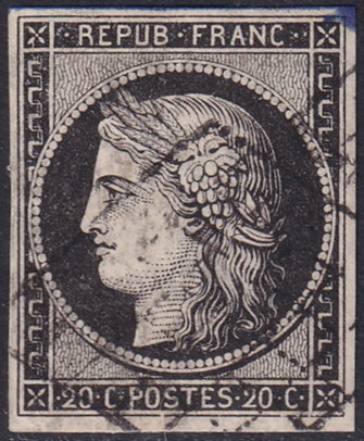 France 1849 Sc 3a used grille cancel