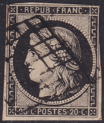 France 1849 Sc 3 used grille cancel