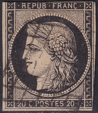 France 1849 Sc 3 used grille cancel
