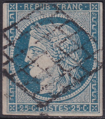 France 1850 Sc 6 used grille cancel small corner thin