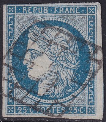 France 1850 Sc 6 used grille cancel small corner thin