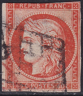France 1850 Sc 7 used grille cancel large thin