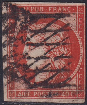 France 1850 Sc 7h used grille sans fin cancel thins