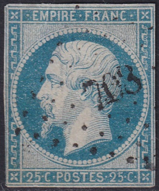 France 1853 Sc 17 used faulty "703" (Chalonnes) PC cancel large thins