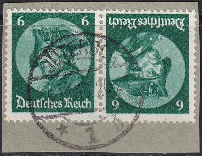 Germany 1933 Sc 398a se-tenant pair used Jüterbog cancel on piece