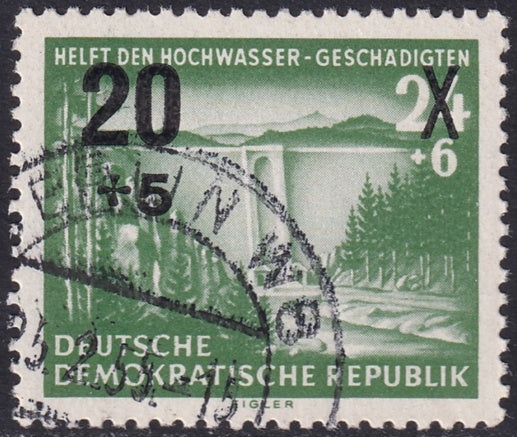 Germany DDR 1955 Sc B27 var CTO "deformed + sign" plate flaw variety