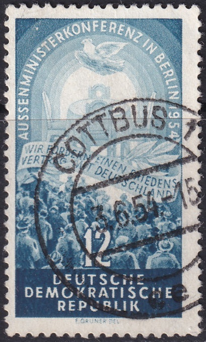 Germany DDR 1954 Sc 206 var used "hole in chair" plate flaw Cottbus cancel