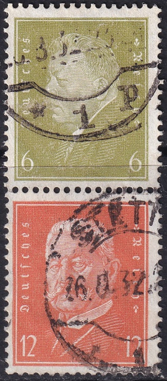 Germany 1928 Sc 369,373 se-tenant pair from booklet used Stettin cancel