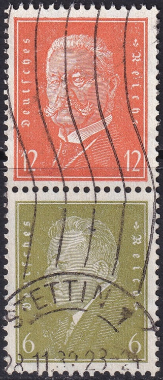 Germany 1928 Sc 369,373 se-tenant pair from booklet used Stettin cancel