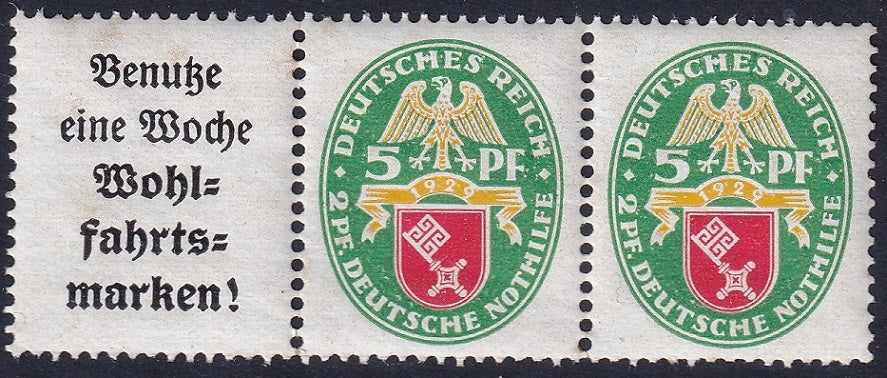 Germany 1929 Sc B28a pair & label from booklet MNH**