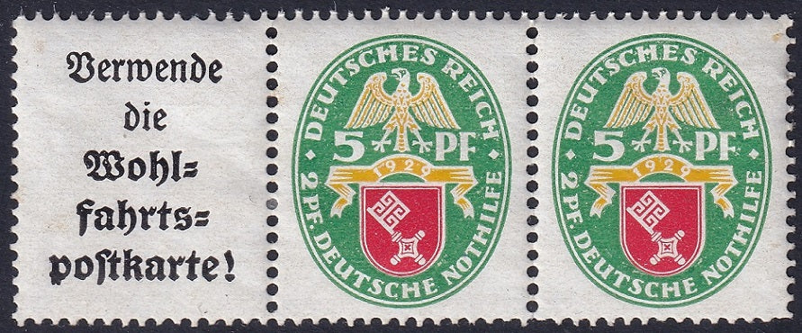 Germany 1929 Sc B28a pair & label from booklet MLH*