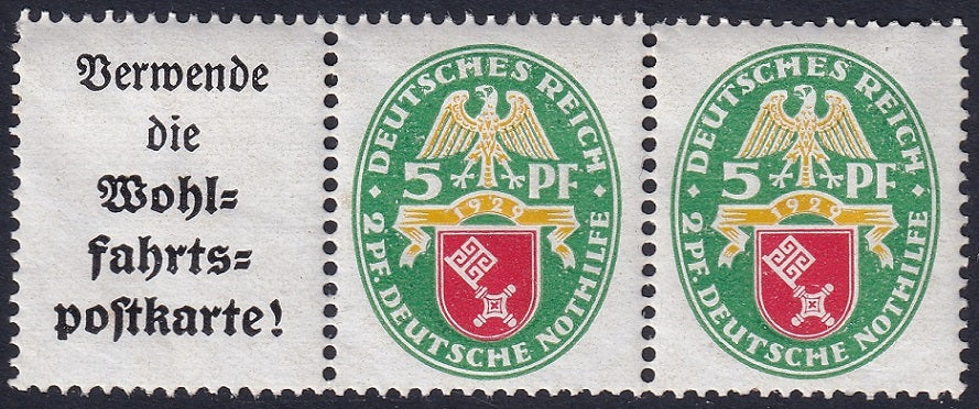 Germany 1929 Sc B28a pair & label from booklet MNH* some disturbed gum