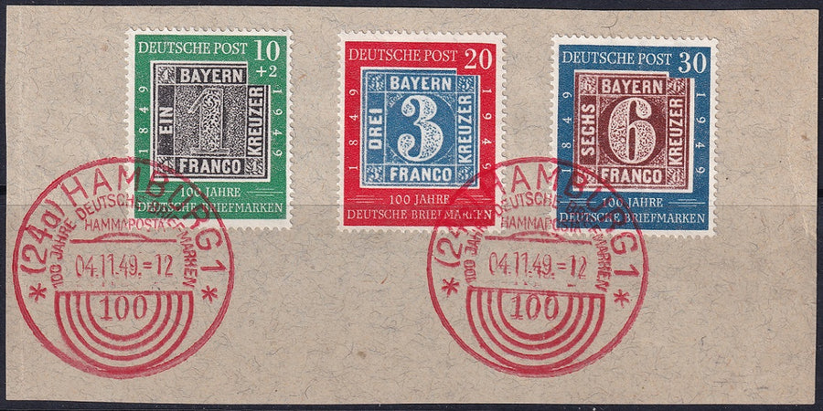 Germany 1949 Sc 667-8,B309 set used commemorative Hamburg cancels on piece