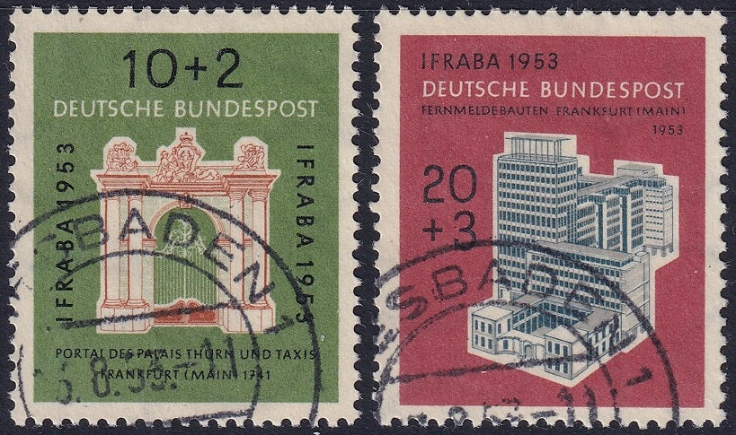 Germany 1953 Sc B332-3 set used [..]sbaden cancels