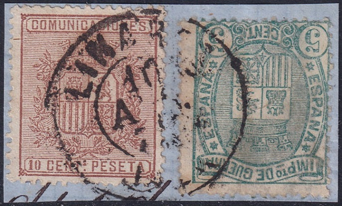 Spain 1875 Sc 211,MR3 used Linares (Jaén) date cancel on piece