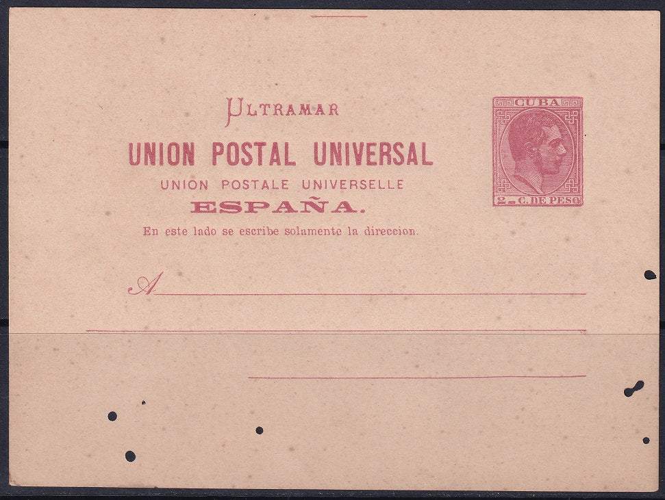 Cuba 1882 Ed entero 11 postal stationery MNH** punched holes