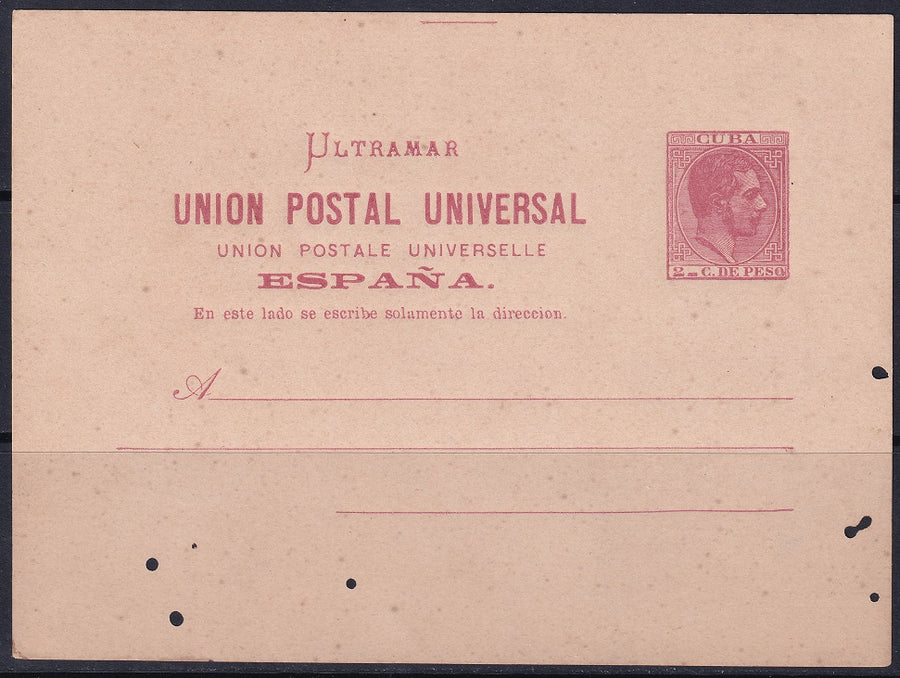 Cuba 1882 Ed entero 11 postal stationery MNH** punched holes