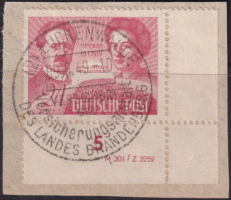 Germany 1949 Sc 10N45 Soviet Zone corner inscription single used on piece