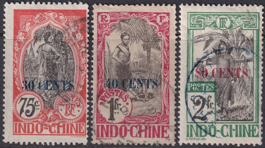 Indochina 1919 Sc 78-80 3 values from set used