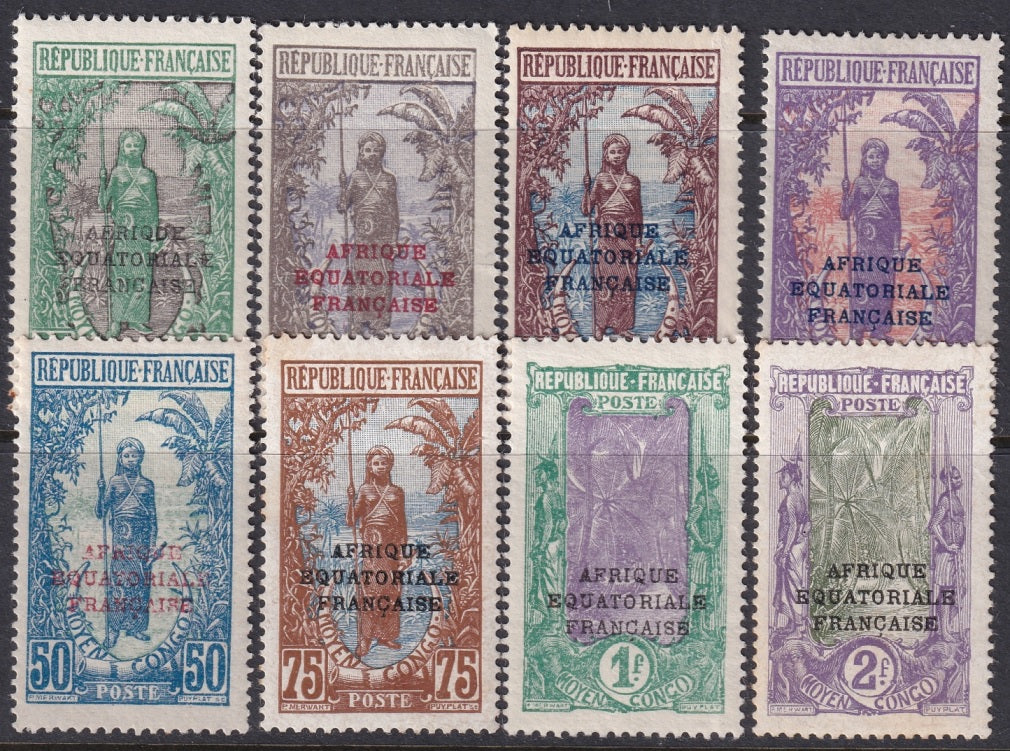 Middle Congo 1924 Sc 33/48 partial set MH* couple creases/heavy hinges