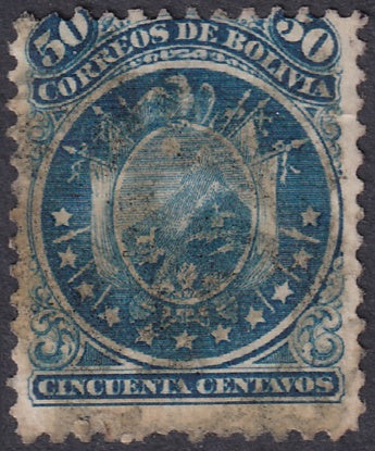 Bolivia 1868 Sc 17 used tear on right side heavy cancel