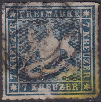 Wurttemberg 1868 Sc 44 used faulty small tears large thin stain