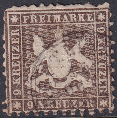 Wurttemberg 1863 Sc 39b used damaged perfs large crease