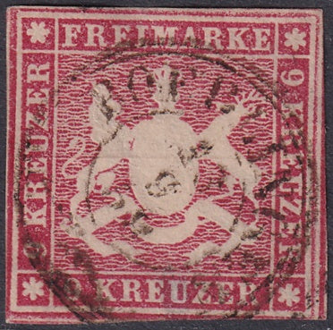 Wurttemberg 1859 Sc 17 used horizonal crease small thin