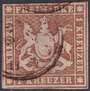 Wurttemberg 1859 Sc 13 used repaired centre thin